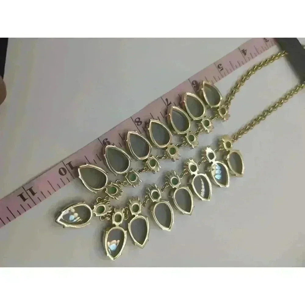 NWT J. Crew Teardrop Cabochon Collar Statement Necklace Gold Tone Grey Mint 0501 - Picture 7 of 8